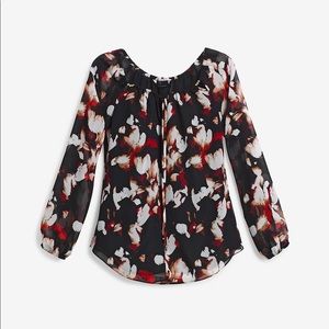 Floral Beaded Drawstring Neck Blouse